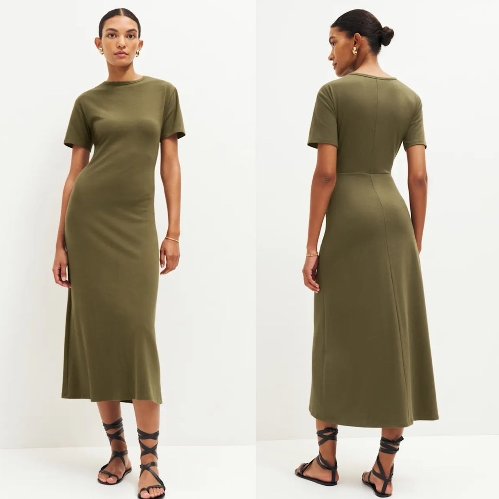 dark green t shirt dress Reformation | Dresses | Reformation Devyn Knit Midi Tshirt In Olive Size:7.5 US Women (4.5 UK/AU) location_india Miluxas Sleeveless Square Neck Womens dresses up keyhole detail at